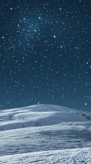 Naklejka premium Winter landscape with snow covered hills under a starry sky