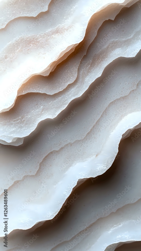 Poster abstract wavy layers in white and beige tones create organic flowing pattern with soft shadows and h