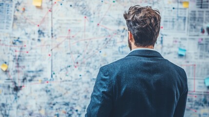 Businessman drawing from a to b concept on wall