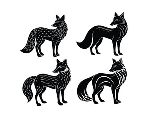 black silhouettes of fox animal