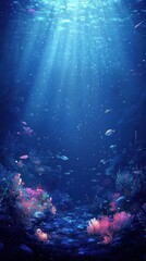 Obraz premium Deep sea view of ocean life with sunlight shining through