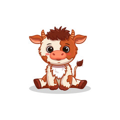 Cute cartoon cow isolated on white. Funny calf in flat style. Bull for cards, magazines, banners, coloring books.