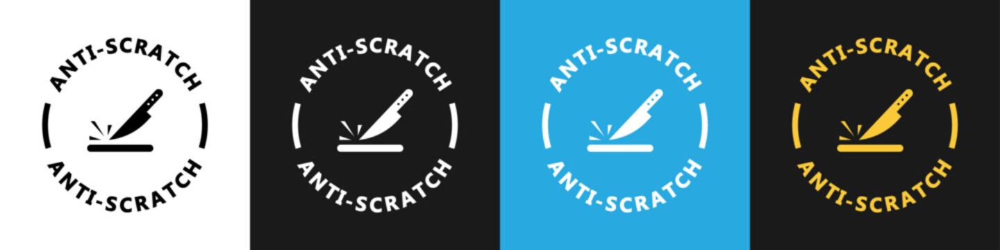 Anti Scratch signs for product packaging isolated on different backgrounds.