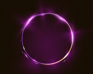 Purple neon glowing circle on dark background, featuring a circle, rectangle, and vertical rectangle with light flares and soft gradients. Elegant futuristic light effects suitable.