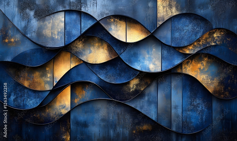 Poster abstract textured background with dark blue and golden curved shapes creating a wave pattern