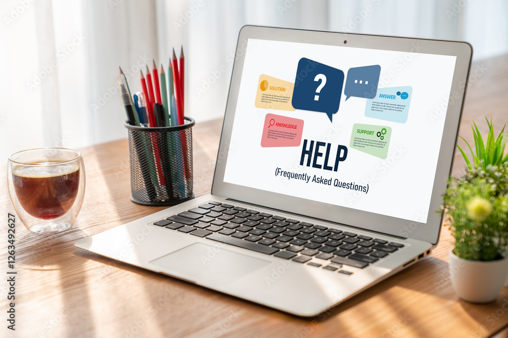 Poster help screen on the website provide answer to faq frequently asked question snugly with knowledge inf