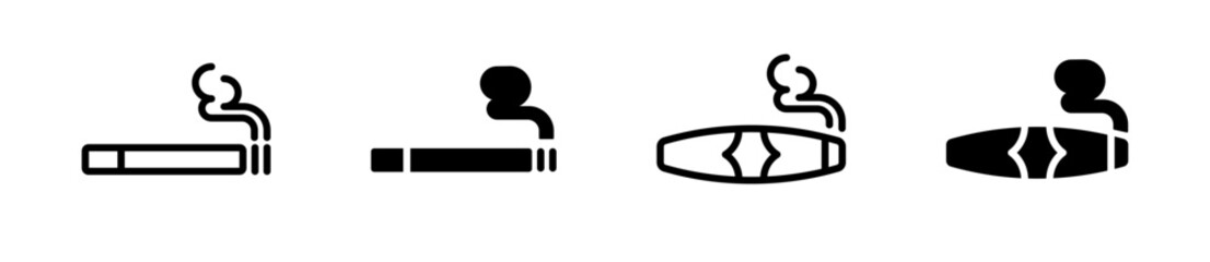 Cigarette. Cigarette vector icons. Tabbacco smoke concept. Smoking icons. Cigarette smoke
