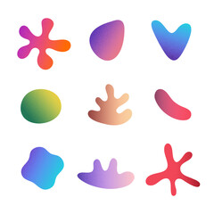 Abstract shapes in color. Abstract blotch shape with color gradient. Vector illustration. Modern minimalistic forms. Abstract geometrical design. Liquid forms. Abstract shapes set. 