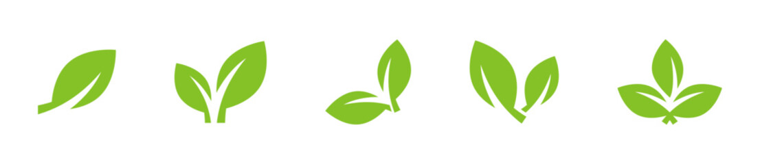 Fototapeta premium Green leaves. Green leaf icons. Leaves illustration. Green leafs collection. Leaves of trees and plants.
