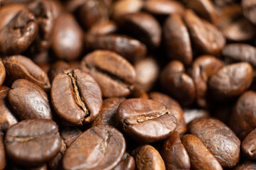 Organic coffee beans detailed texture close up