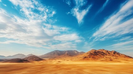 Naklejka premium Futuristic Fantasy Desert Landscape with Golden Dunes and Azure Sky