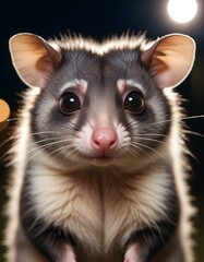 Male Possum with Intense Gaze and Detailed Fur Against Night Sky