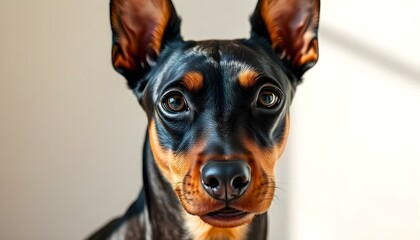 Obraz premium Close up of Austrian Pinscher with smooth coat and bright eyes captured in soft light