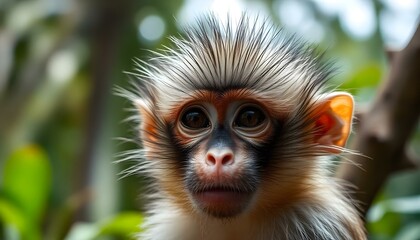 Fototapeta premium Extreme close up of a male capuchin monkey with inquisitive expression and fine fur