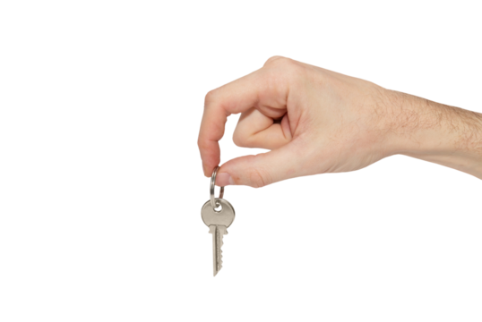 Key in hand in PNG isolated on transparent background