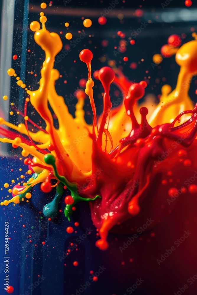 Poster colorful paint explosion creates an abstract and vibrant visual display with dynamic energy and spla