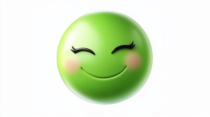 Cheerful Green Emoji with Half-Closed Eyes and Gentle Smile