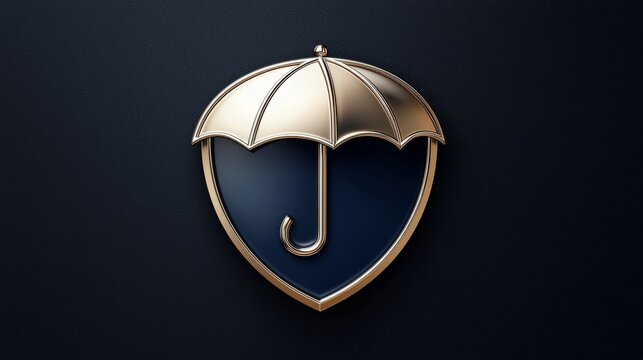 A professional and clean logo design for an insurance company, featuring a shield and umbrella symbol within a circular badge, using a color palette of navy blue and silver for trustworthiness