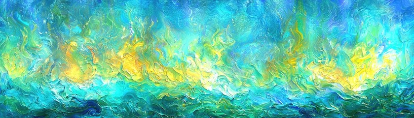 Fototapeta premium Abstract teal, yellow flamescape; vibrant, swirling energy; calming background; website design