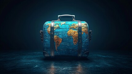A professional and minimalist logo for a travel insurance brand, incorporating a globe and a suitcase, with cool tones like blue and silver for an international and trustworthy look