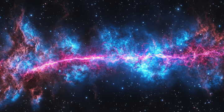 A glowing deep-space rift stretching across the cosmos, pulsing with energy waves of bright blue and magenta light.