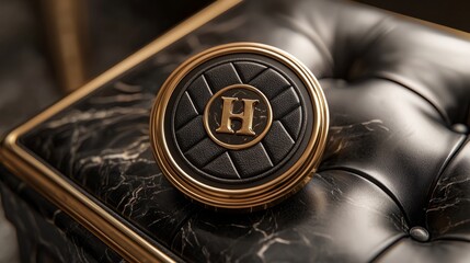 A professional and sophisticated badge for a luxury brand, featuring a monogram design in a gold circle, with sleek, elegant typography in a minimalist style