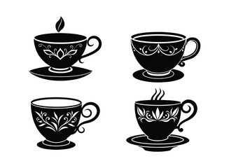 tea cup model icon silhouette design bundle set 