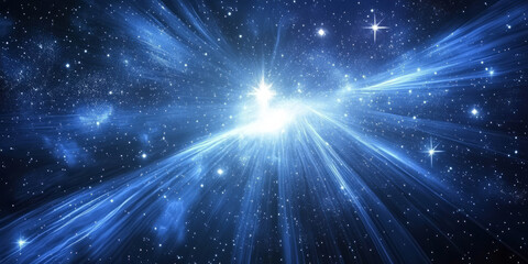 Naklejka premium Futuristic blue-hued space texture with dense star clusters, vibrant nebulae, and interstellar dust glowing against the dark universe.