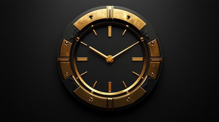 Fototapeta premium A refined logo for a luxury watch brand, featuring a minimalist clock face or watch hands within a clean circular design, using metallic gold and black for an upscale look