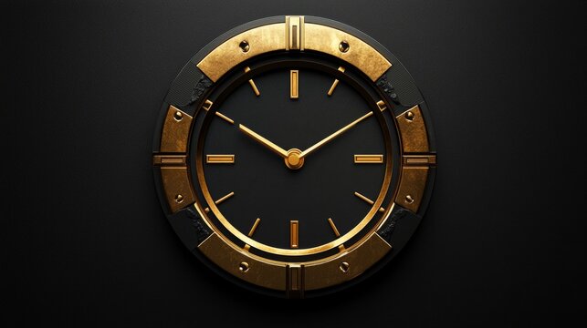 A refined logo for a luxury watch brand, featuring a minimalist clock face or watch hands within a clean circular design, using metallic gold and black for an upscale look