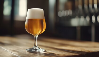 Pouring A Glass Of Light Beer Onto A Wooden Table In A Studio Shot With A Focus On The Glass Of Beer.