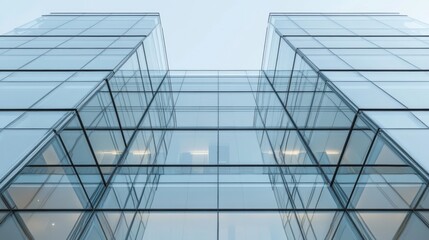 Modern glass skyscraper facade, city view, urban architecture, business background