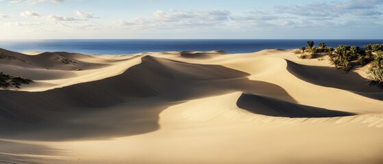 Maspalomas Beach Serenity: Tranquil Dunes and Ocean Horizon