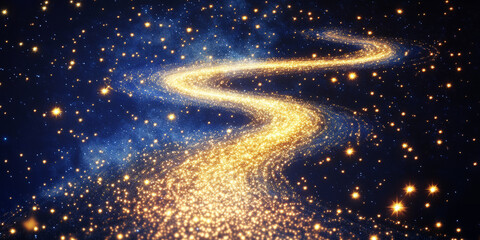 Celestial river of stars flowing through deep space, forming a luminous path of golden and sapphire constellations stretching into the infinite.