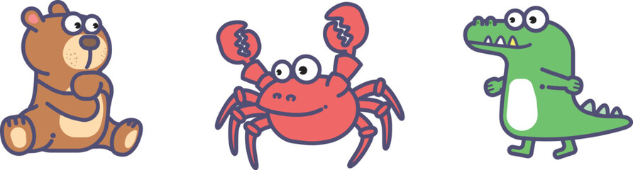 cartoon childish creative and funny animals art graphic vector isolated