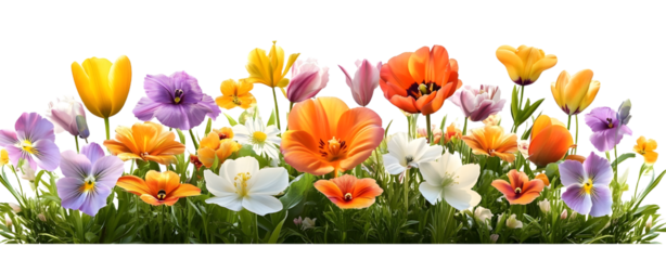 PNG Colorful flowers under rainbow