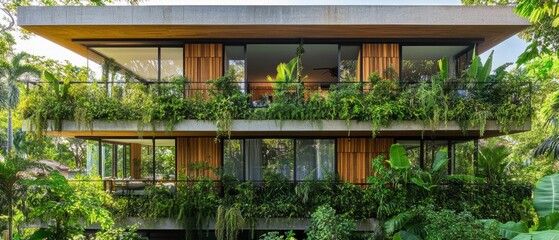 Fototapeta premium Sustainable Building Design Blending With Nature and Lush Greenery