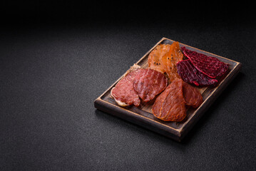 Jerky, dried pork meat with salt and spices