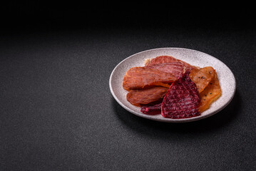 Jerky, dried pork meat with salt and spices