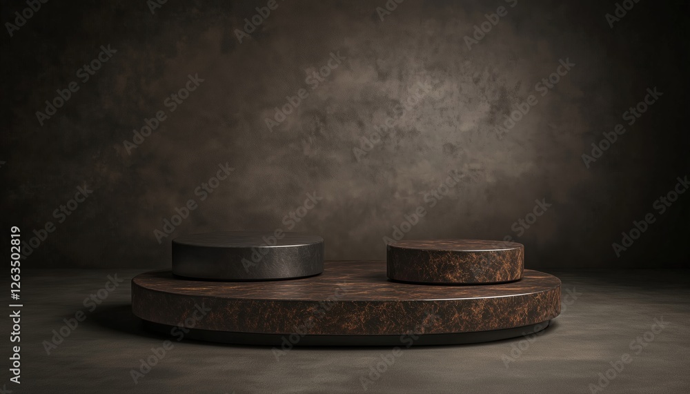 Poster podium and brown display stand for product branding and presentation in abstract style. high-quality