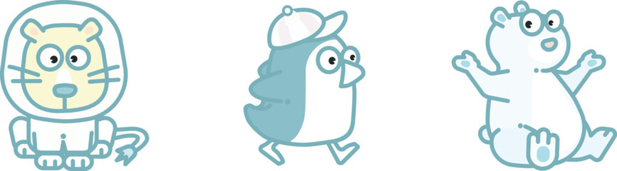 cartoon childish creative and funny animals art graphic vector isolated