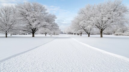 Obraz premium Winter park pathway under snow