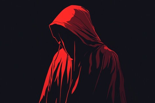Red hooded figure stands in the shadows with anonymity