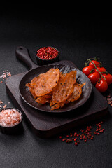 Jerky, dried chicken meat with salt and spices