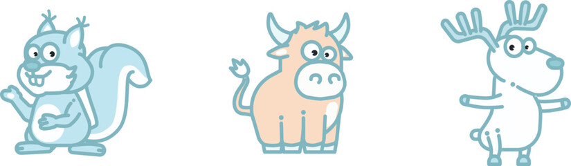 cartoon childish creative and funny animals art graphic vector isolated