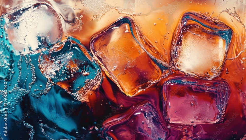 Poster close-up shot of refreshing cola beverage with ice cubes, fresh and invigorating drink option for th