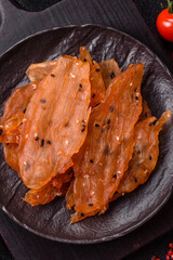Jerky, dried chicken meat with salt and spices