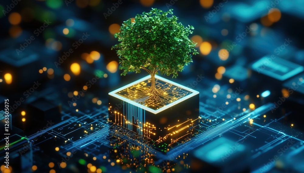Poster growth of a tree on a digital circuit cube: convergence of digital and technology with blue light an