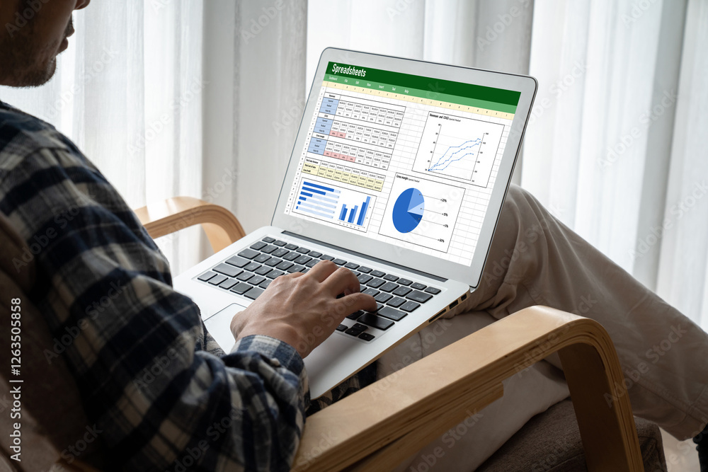 Poster spreadsheet document information financial startup concept. data and graphs in spreadsheet documents