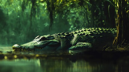 Obraz premium Crocodile resting near a muddy riverbank